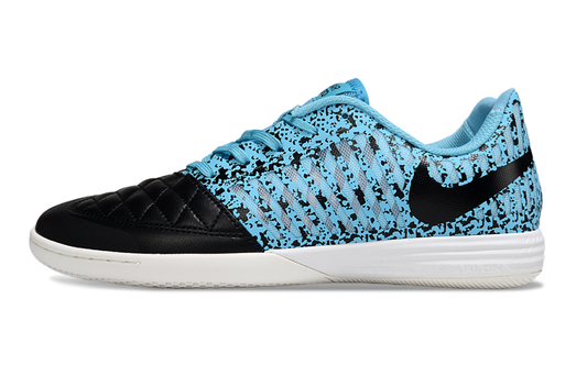 Tenis de Fútbol Nike Lunar Gato II - Celeste y Negro con Patrón Speckled, Swoosh Negro y Suela Blanca (Césped Interior / Futsal)