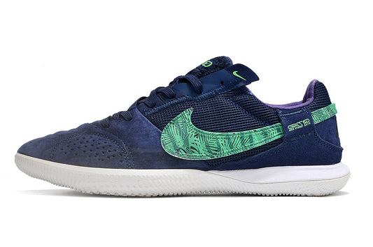 Tenis de Fútbol Nike Street Gato - Azul Marino, Verde con Estampado de Hojas y Suela Blanca (Césped Interior / Futsal)