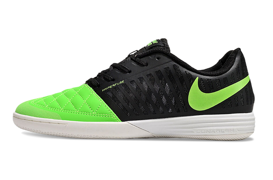 Tenis de Fútbol Nike Lunar Gato II - Negro, Verde Neón, Swoosh Verde Neón y Suela con Patrón Estampado (Negro, Verde Neón y Blanco) (Césped Interior / Futsal)
