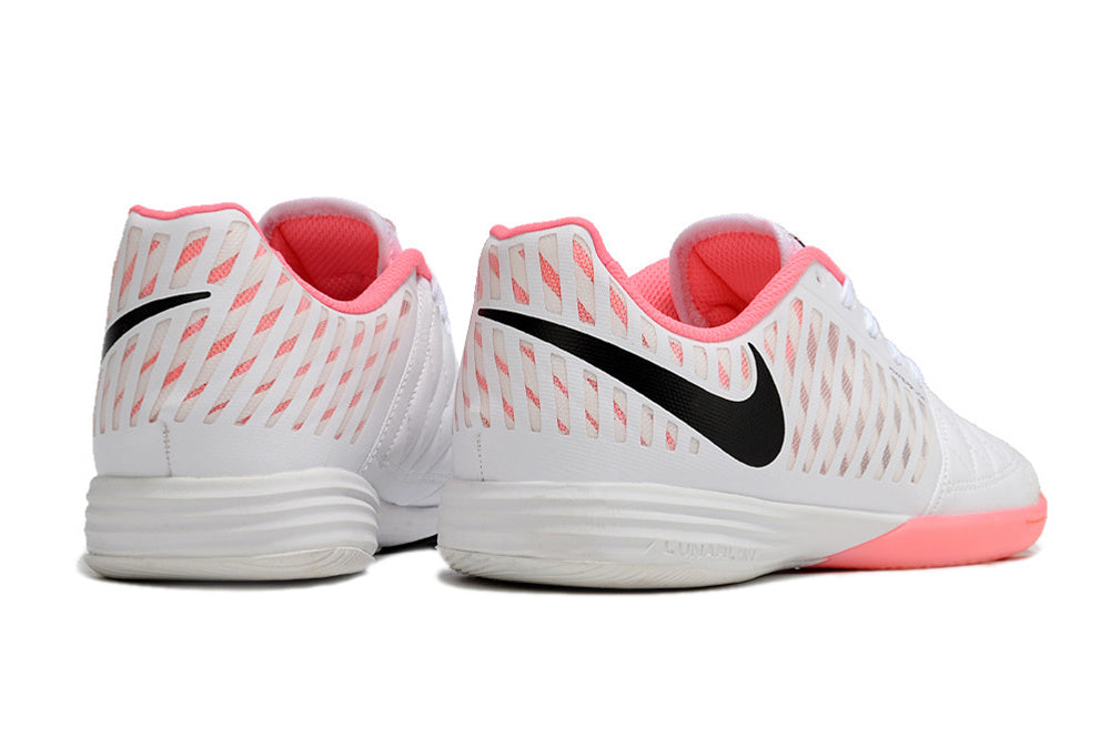 Tenis de Fútbol Nike Lunar Gato II - Blanco, Swoosh Negro, Forro Rosa y Suela Multicolor (Rosa y Negra) (Césped Interior / Futsal)