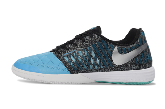 Tenis de Fútbol Nike Lunar Gato II - Negro, Celeste, Swoosh Plateado y Suela con Patrón Estampado Multicolor (Azul, Verde y Blanco) (Césped Interior / Futsal)
