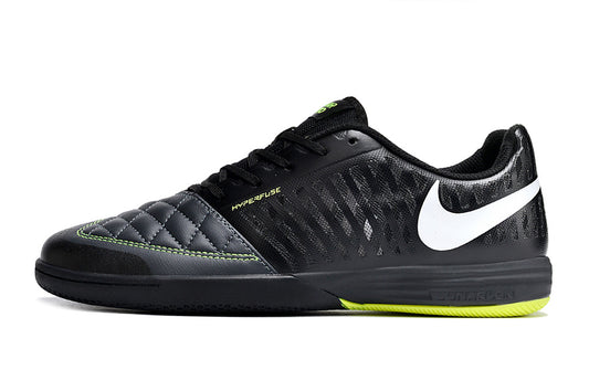 Tenis de Fútbol Nike Lunar Gato II - Negro, Gris Oscuro, Swoosh Blanco y Suela Negra con Detalles en Verde Lima (Césped Interior / Futsal)