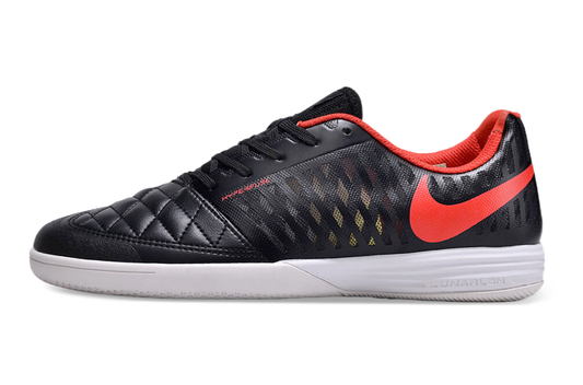 Tenis de Fútbol Nike Lunar Gato II - Negro y Rojo con Swoosh Rojo y Suela Blanca (Césped Interior / Futsal)