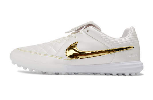 Tenis de Fútbol Nike Premier 3 TF - Blanco y Dorado Metálico (Sintético / Turf)