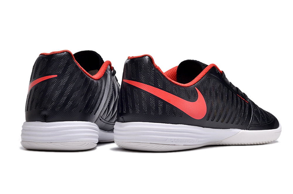 Tenis de Fútbol Nike Lunar Gato II - Negro y Rojo con Swoosh Rojo y Suela Blanca (Césped Interior / Futsal)
