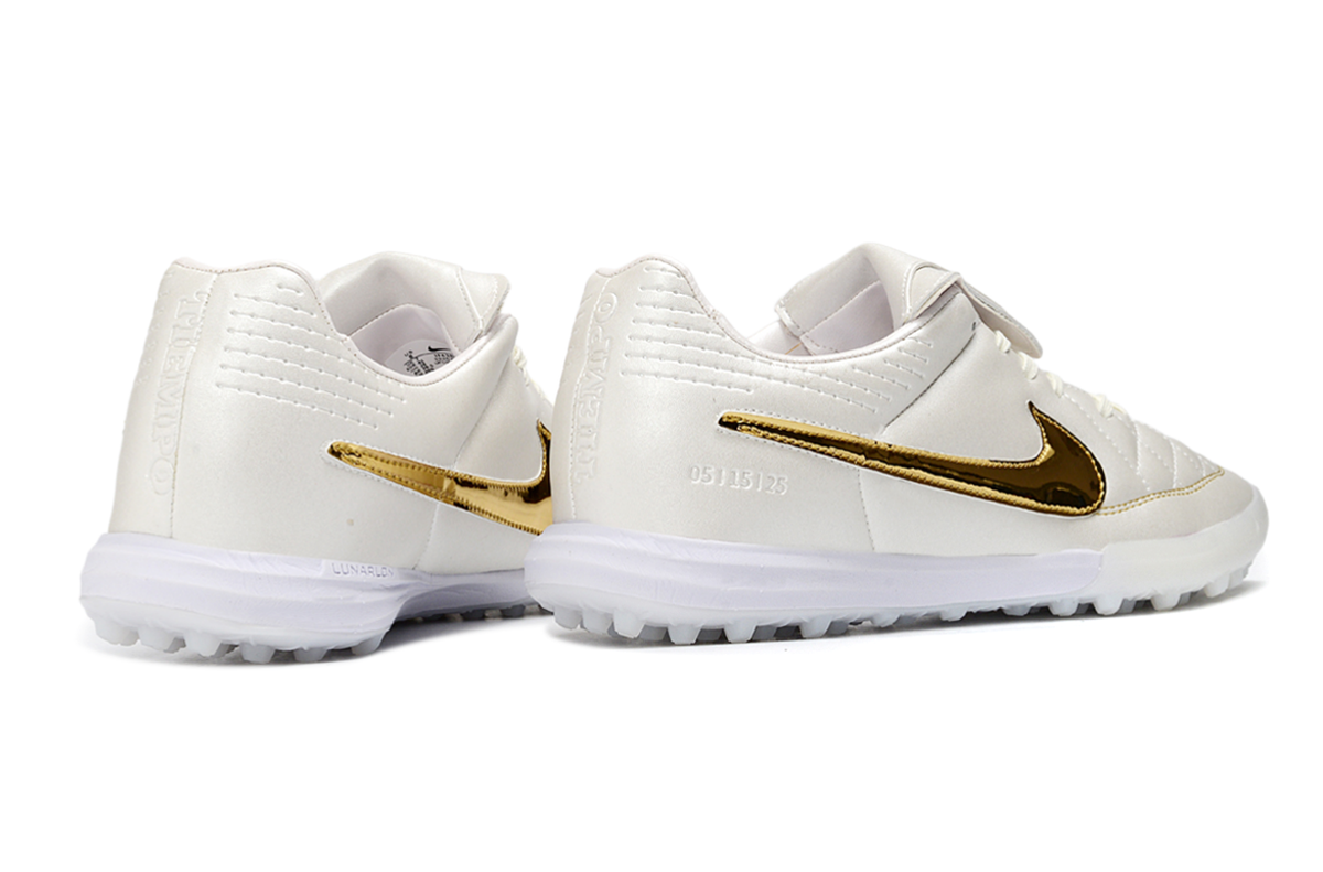 Tenis de Fútbol Nike Premier 3 TF - Blanco y Dorado Metálico (Sintético / Turf)