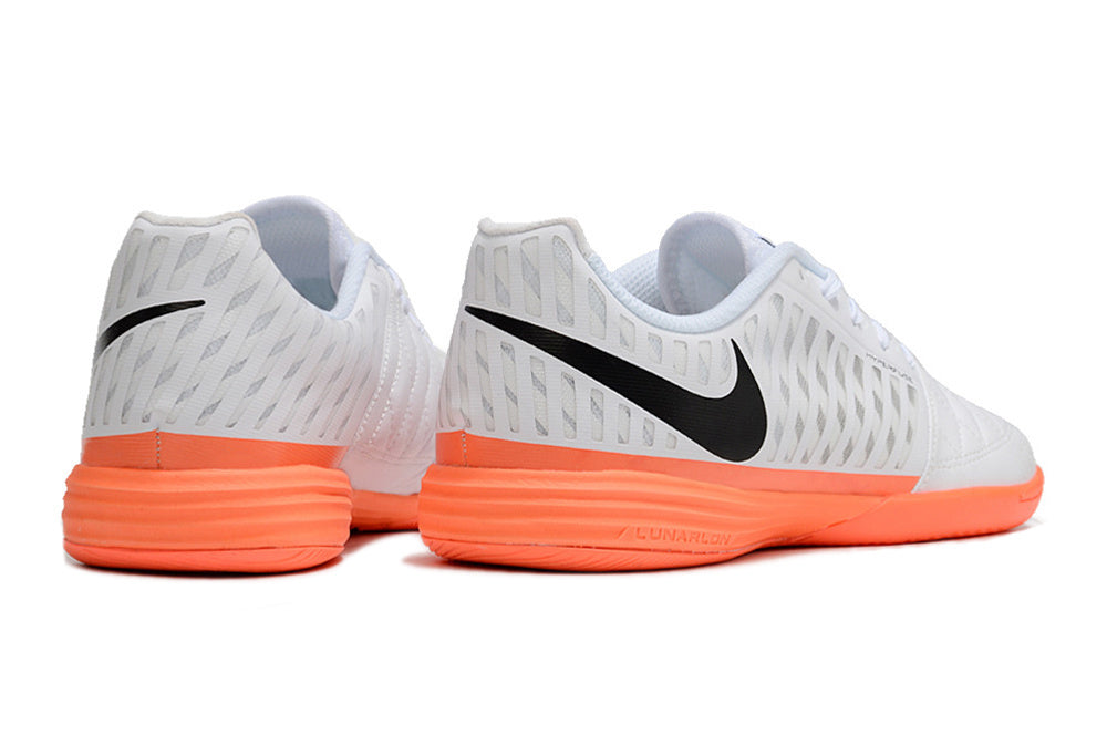 Tenis de Fútbol Nike Lunar Gato II - Blanco, Swoosh Negro y Suela Naranja (Césped Interior / Futsal)