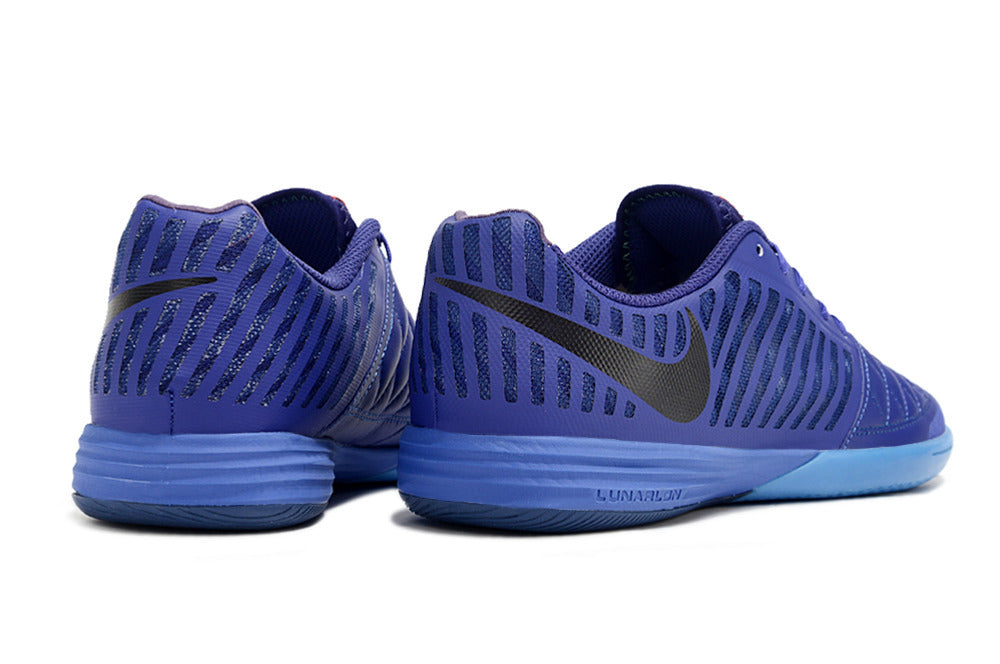 Tenis de Fútbol Nike Lunar Gato II - Morado y Azul con Swoosh Negro y Suela Azul (Césped Interior / Futsal)