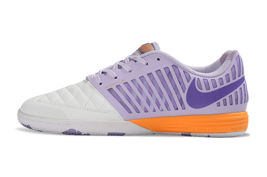 Tenis de Fútbol Nike Lunar Gato II - Lila / Morado Claro, Blanco, Entresuela Naranja y Suela con Patrón Estampado Morado y Blanco (Césped Interior / Futsal)