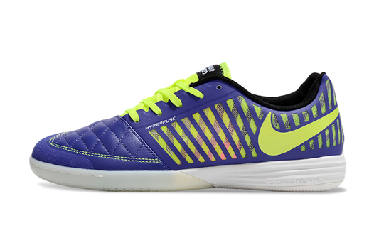 Tenis de Fútbol Nike Lunar Gato II - Morado, Swoosh y Cordones Verde Neón y Suela Translúcida (Césped Interior / Futsal)