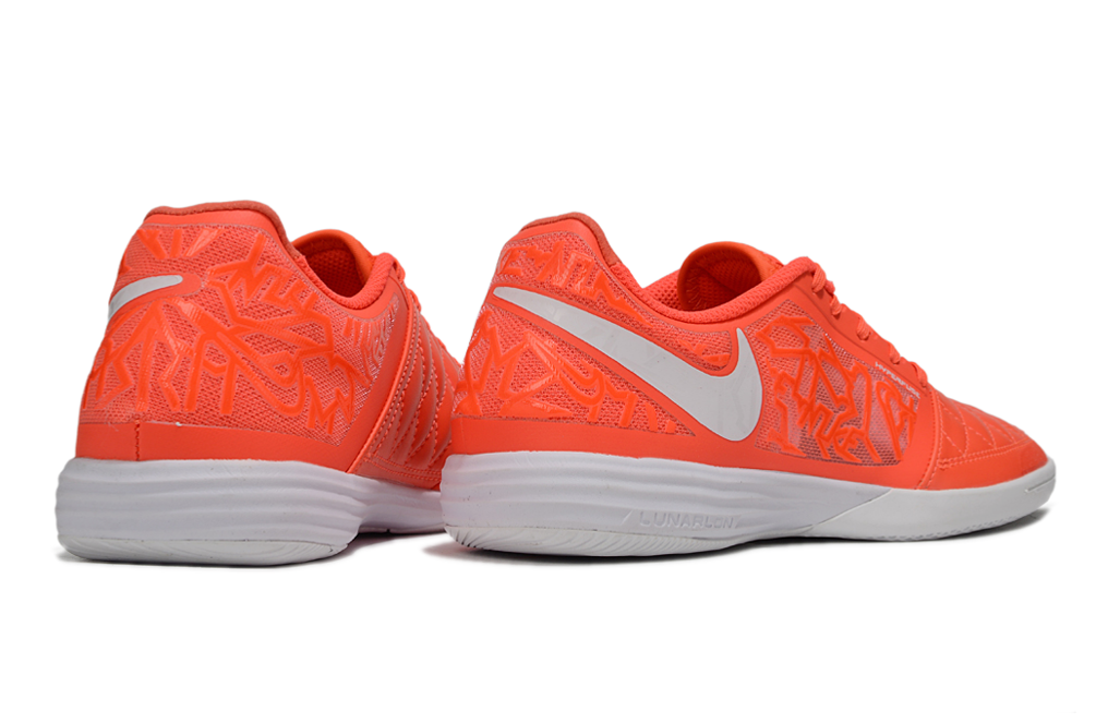 Tenis de Fútbol Nike Lunar Gato II - Naranja con Patrón Gráfico, Swoosh Blanco y Suela Blanca (Césped Interior / Futsal)