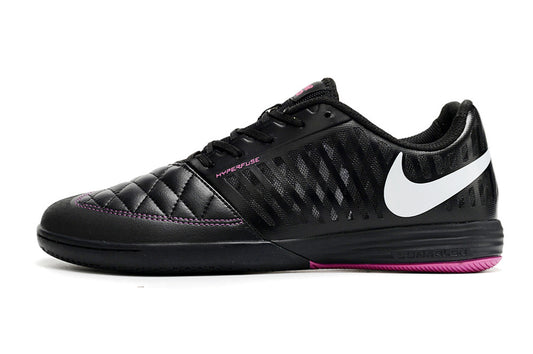 Tenis de Fútbol Nike Lunar Gato II - Negro con Swoosh Blanco y Suela Negra y Fucsia (Césped Interior / Futsal)