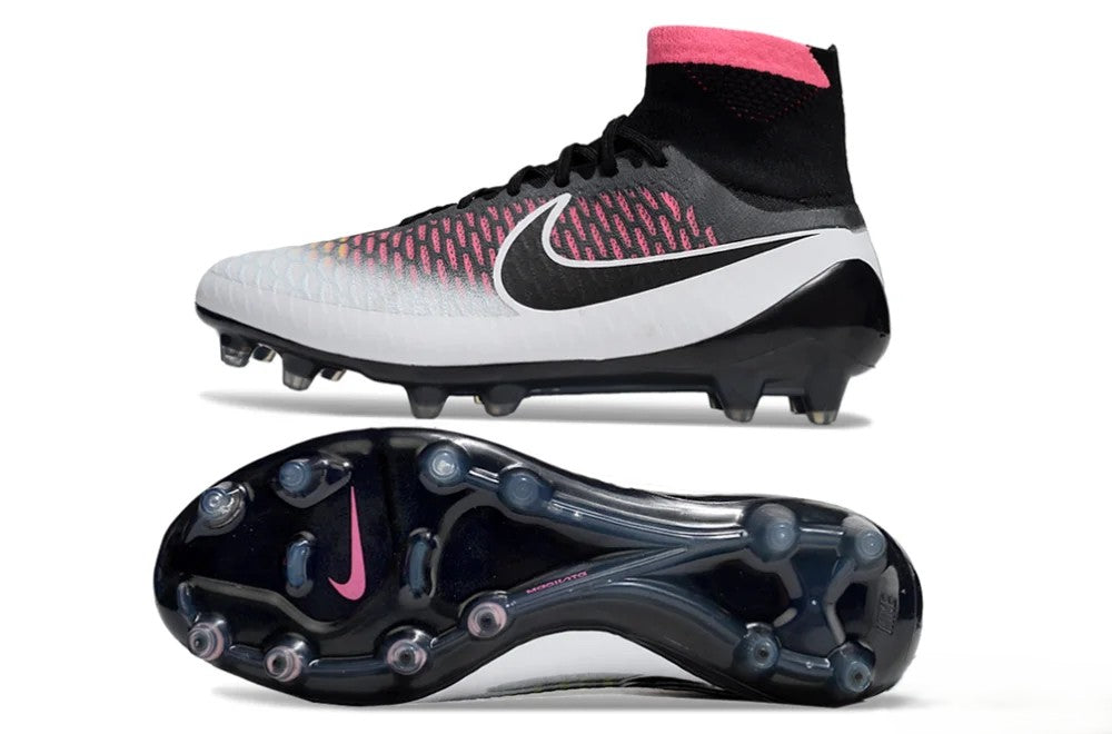 Tacos de Fútbol Nike Magista Obra Elite FG - Negro, Blanco y Rosado (Césped Natural)