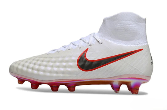 Tacos de Fútbol Nike Magista Obra II Elite FG - Blanco, Negro y Rojo Iridiscente (Césped Natural)