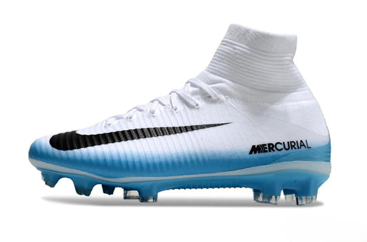Tacos de Fútbol Nike Mercurial Superfly 5 Elite FG - Blanco, Negro y Celeste (Césped Natural)
