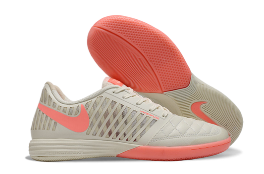 Tenis de Fútbol Nike Lunar Gato II - Beige y Coral con Swoosh Coral y Suela Coral (Césped Interior / Futsal)