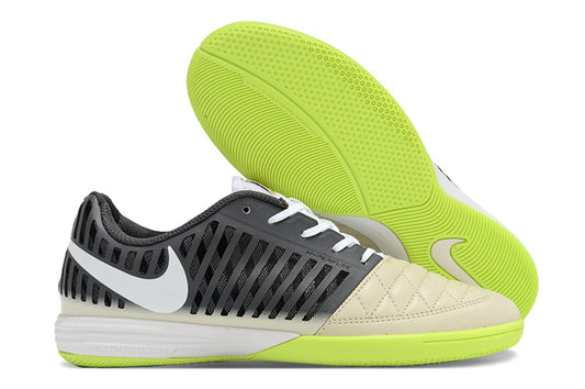 Tenis de Fútbol Nike Lunar Gato II - Gris, Crema, Swoosh Blanco y Suela Verde Lima (Césped Interior / Futsal)