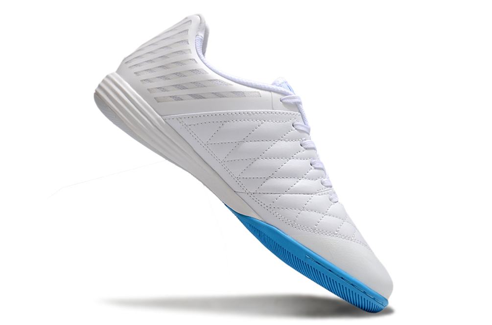 Tenis de Fútbol Nike Lunar Gato II - Blanco y Azul con Swoosh Azul y Suela Azul y Blanca (Césped Interior / Futsal)