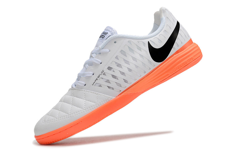 Tenis de Fútbol Nike Lunar Gato II - Blanco, Swoosh Negro y Suela Naranja (Césped Interior / Futsal)