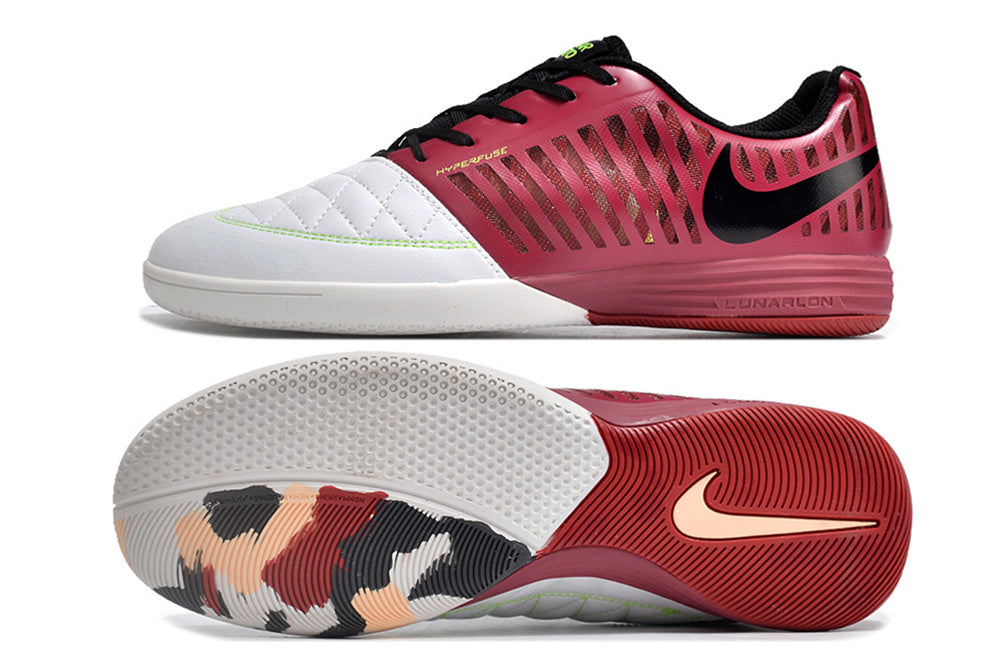 Tenis de Fútbol Nike Lunar Gato II - Vinotinto y Blanco con Swoosh Negro y Suela Roja (Césped Interior / Futsal)