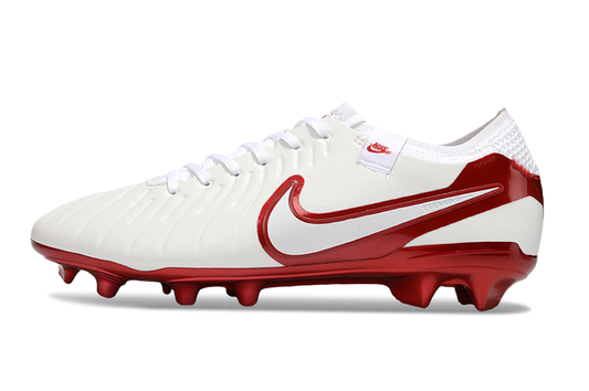 Tacos de Fútbol Nike Tiempo Legend 9 Elite FG - Blanco y Rojo Metálico (Césped Natural / Firm Ground)
