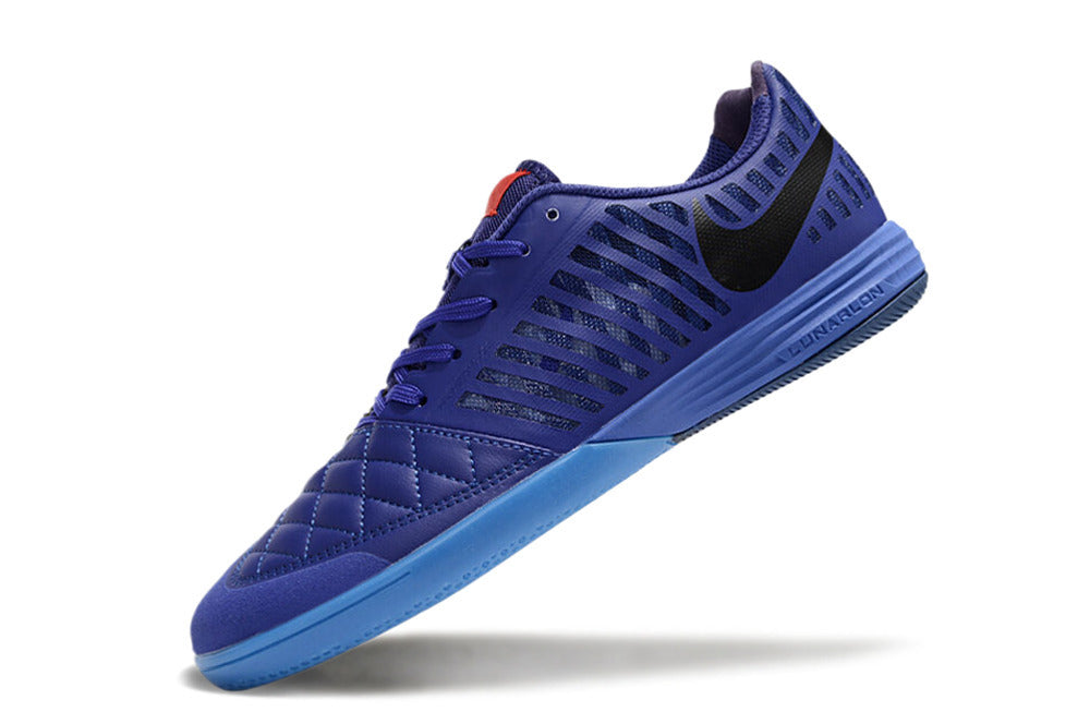 Tenis de Fútbol Nike Lunar Gato II - Morado y Azul con Swoosh Negro y Suela Azul (Césped Interior / Futsal)