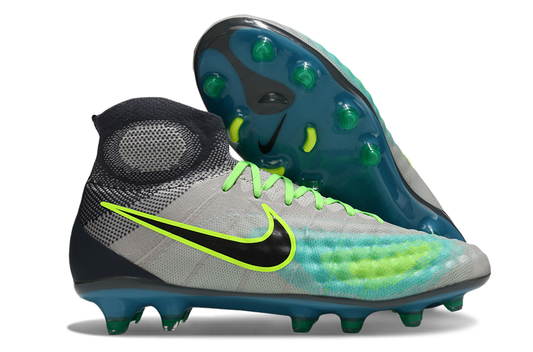Tacos de Fútbol Nike Magista Obra II Elite FG - Gris, Azul Oscuro, Turquesa y Verde Lima (Césped Natural)