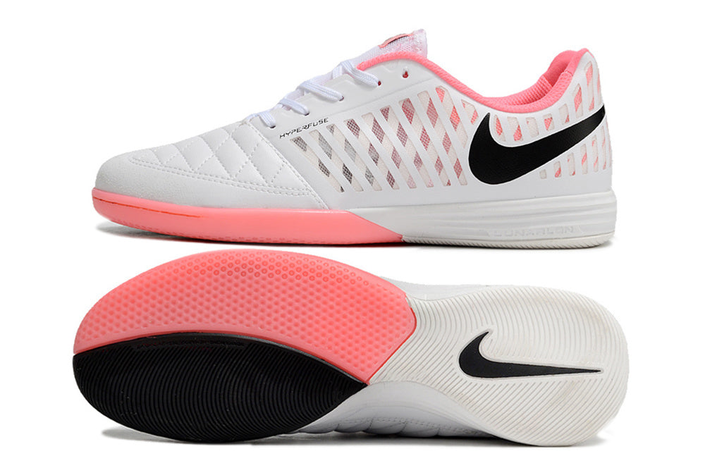 Tenis de Fútbol Nike Lunar Gato II - Blanco, Swoosh Negro, Forro Rosa y Suela Multicolor (Rosa y Negra) (Césped Interior / Futsal)