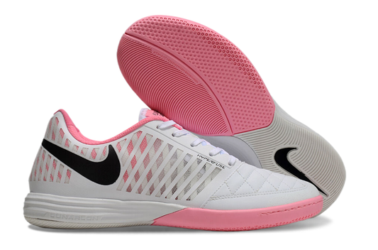Tenis de Fútbol Nike Lunar Gato II - Blanco y Rosa con Swoosh Negro y Suela Rosa (Césped Interior / Futsal)