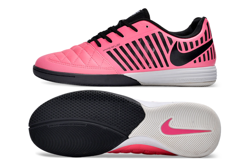 Tenis de Fútbol Nike Lunar Gato II - Rosa, Swoosh Negro y Suela Blanca con Talón Negro (Césped Interior / Futsal)
