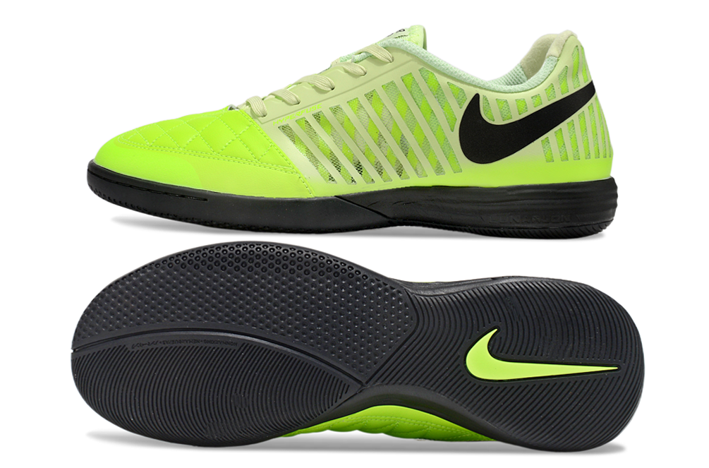 Tenis de Fútbol Nike Lunar Gato II - Verde Amarillo con Swoosh Negro y Suela Negra (Césped Interior / Futsal)