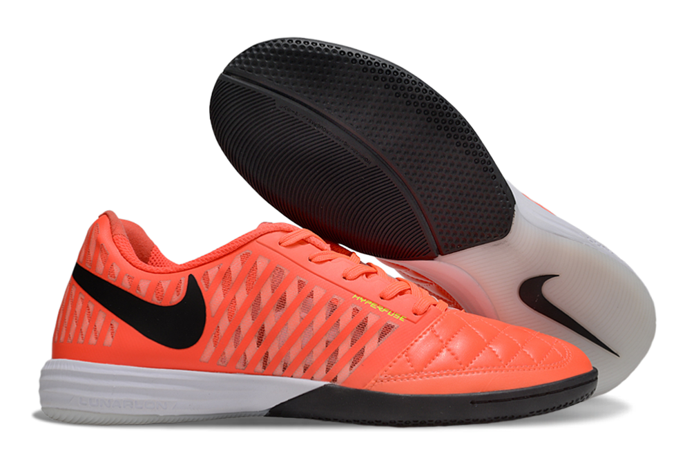 Tenis de Fútbol Nike Lunar Gato II - Naranja con Swoosh Negro y Suela Negra y Blanca (Césped Interior / Futsal)