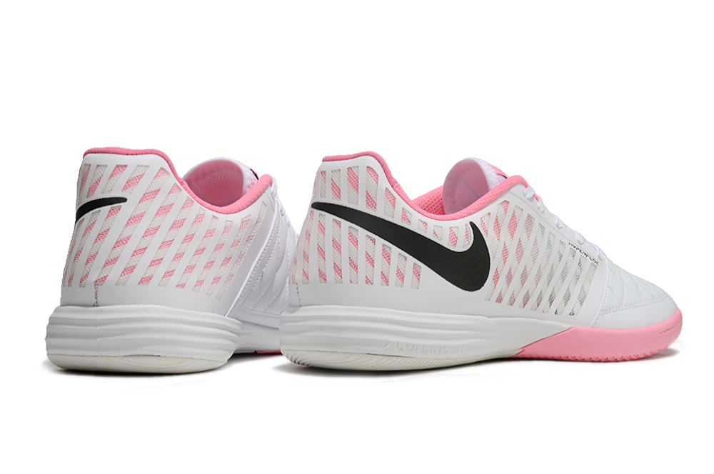Tenis de Fútbol Nike Lunar Gato II - Blanco y Rosa con Swoosh Negro y Suela Rosa (Césped Interior / Futsal)