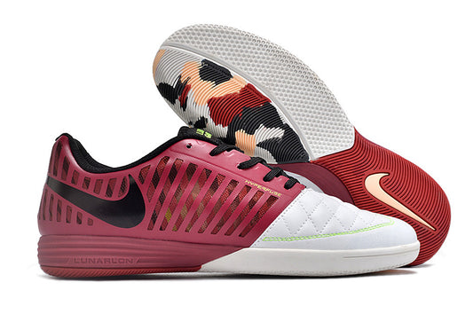 Tenis de Fútbol Nike Lunar Gato II - Vinotinto y Blanco con Swoosh Negro y Suela Roja (Césped Interior / Futsal)