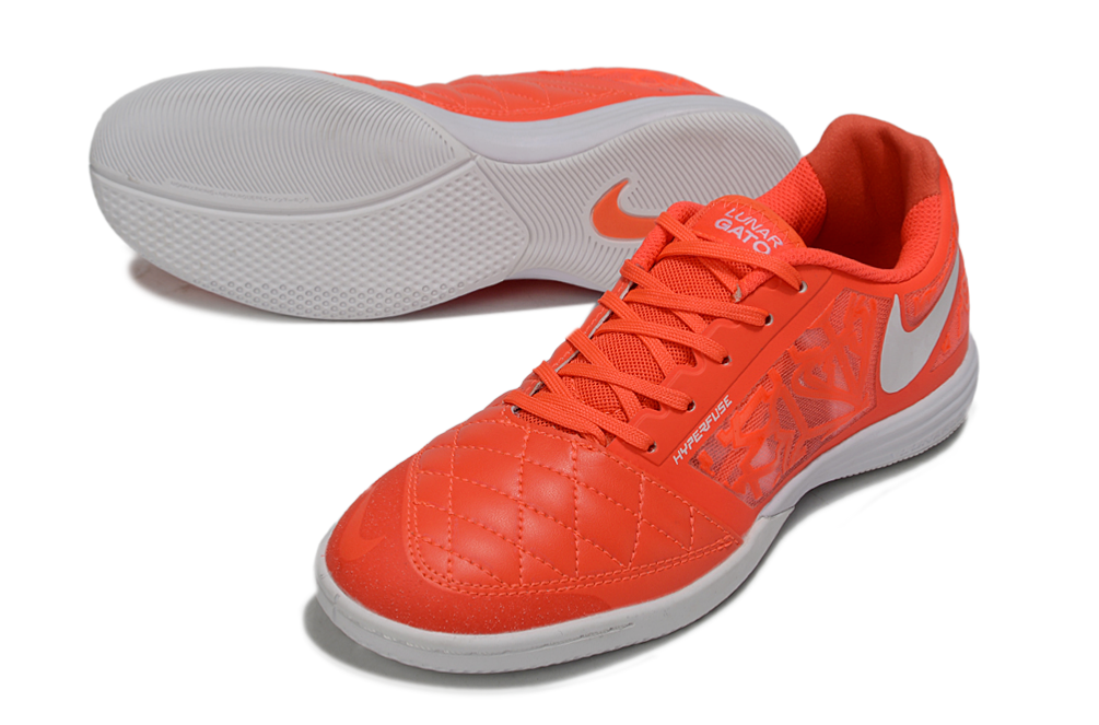 Tenis de Fútbol Nike Lunar Gato II - Naranja con Patrón Gráfico, Swoosh Blanco y Suela Blanca (Césped Interior / Futsal)