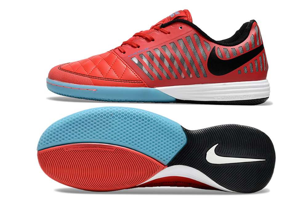Tenis de Fútbol Nike Lunar Gato II - Rojo, Negro y Celeste con Suela Multicolor (Césped Interior / Futsal)
