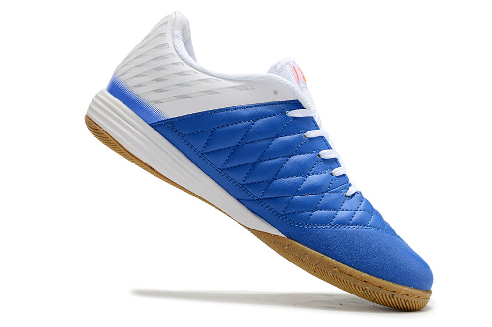 Tenis de Fútbol Nike Lunar Gato II - Blanco y Azul con Swoosh Azul y Suela de Hule (Césped Interior / Futsal)