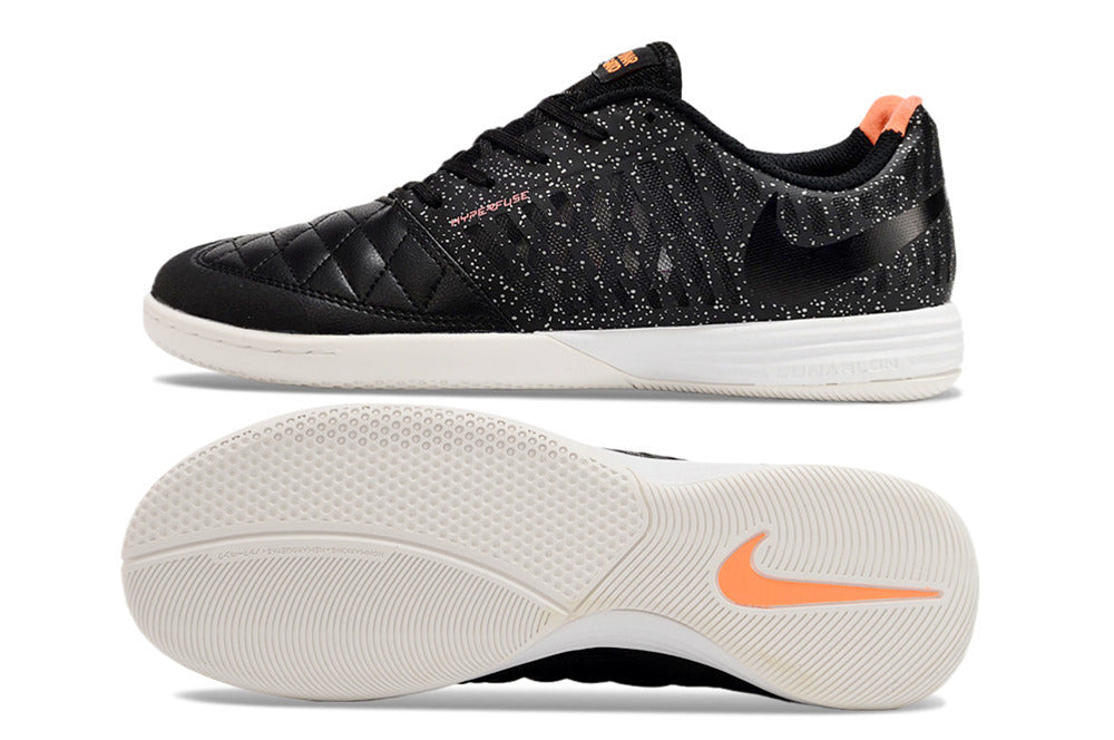 Tenis de Fútbol Nike Lunar Gato II - Negro con Patrón Gráfico Manchado, Swoosh Negro y Suela Blanca (Césped Interior / Futsal)