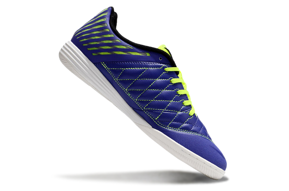 Tenis de Fútbol Nike Lunar Gato II - Morado, Swoosh y Cordones Verde Neón y Suela Translúcida (Césped Interior / Futsal)