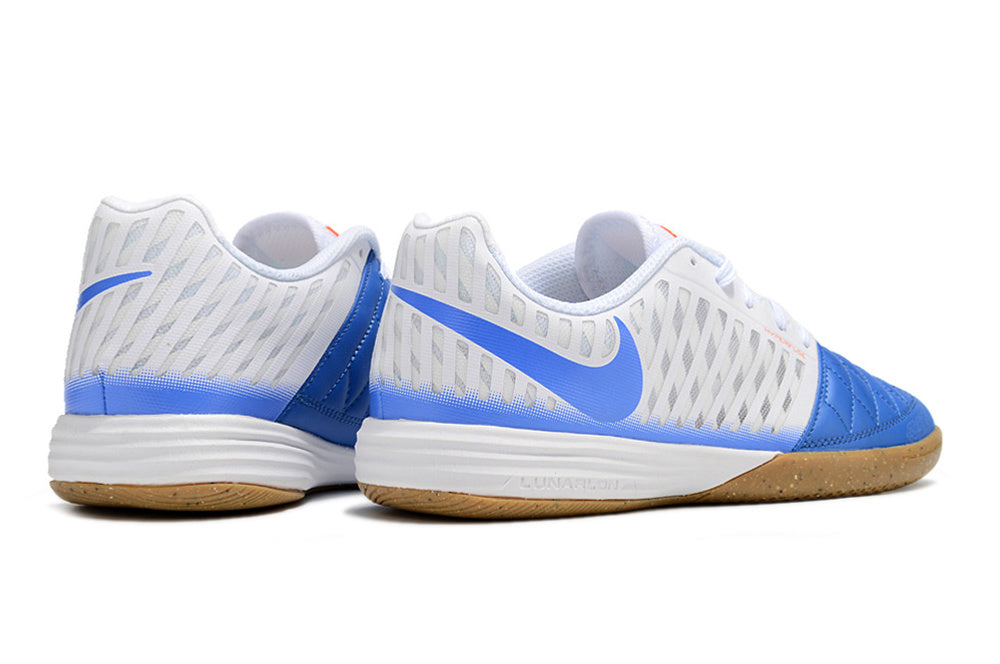 Tenis de Fútbol Nike Lunar Gato II - Blanco y Azul con Swoosh Azul y Suela de Hule (Césped Interior / Futsal)