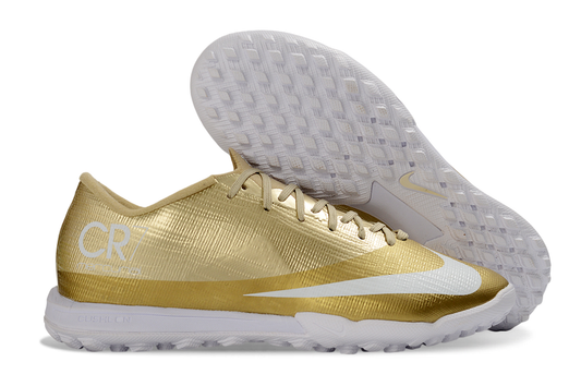 Tenis de Fútbol Nike Mercurial Vapor CR7 Academy TF - Dorado y Blanco (Sintético / Turf)
