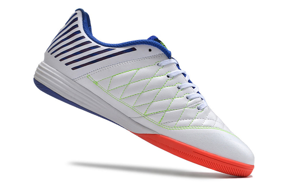 Tenis de Fútbol Nike Lunar Gato II - Blanco, Azul, Swoosh Rojo con Borde Amarillo y Suela Multicolor (Césped Interior / Futsal)