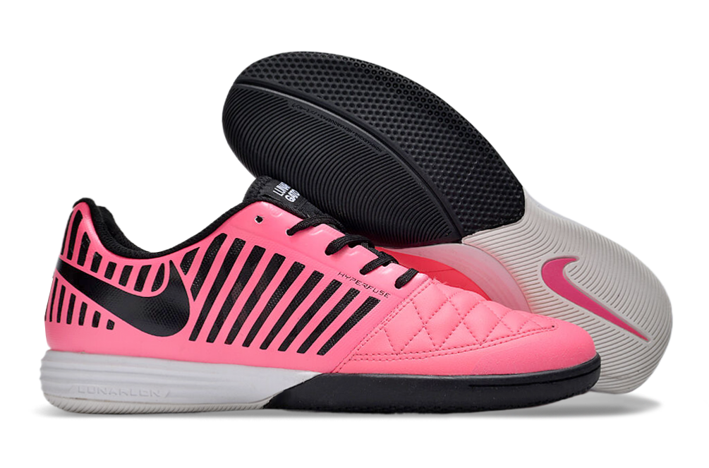 Tenis de Fútbol Nike Lunar Gato II - Rosa, Swoosh Negro y Suela Blanca con Talón Negro (Césped Interior / Futsal)