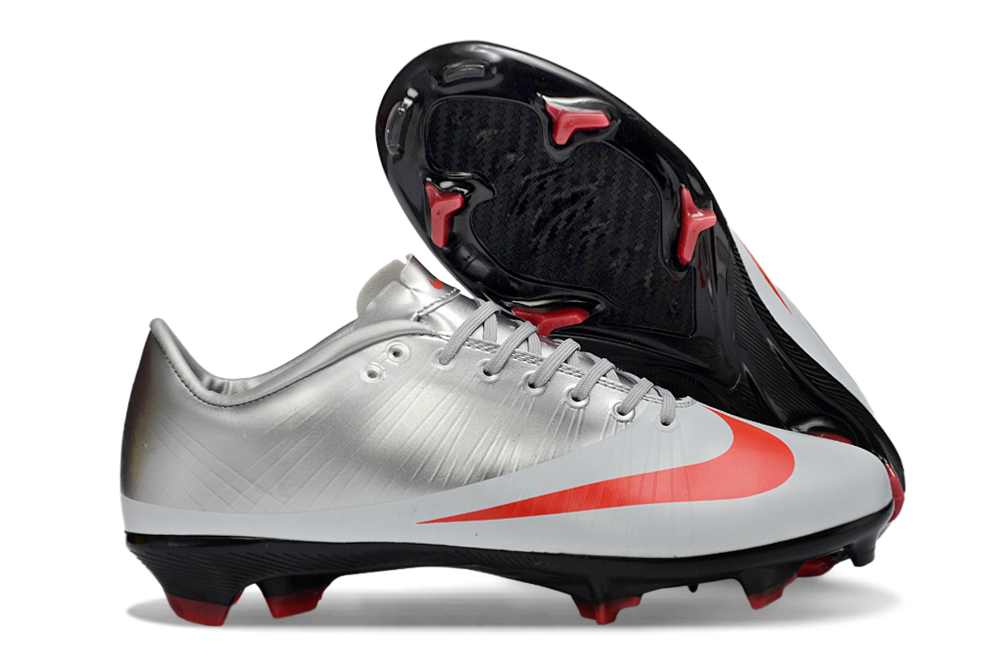 Tacos de Fútbol Nike Mercurial FG - Plata / Rojo (Césped Natural / Firm Ground)