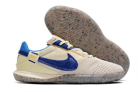 Tenis de Fútbol Nike Street Gato - Beige, Azul Rey y Suela Reciclada (Césped Interior / Futsal)