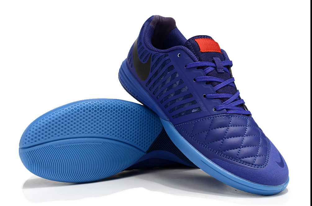 Tenis de Fútbol Nike Lunar Gato II - Morado y Azul con Swoosh Negro y Suela Azul (Césped Interior / Futsal)
