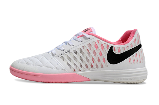Tenis de Fútbol Nike Lunar Gato II - Blanco y Rosa con Swoosh Negro y Suela Rosa (Césped Interior / Futsal)