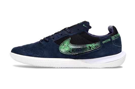 Tenis de Fútbol Nike Street Gato - Azul Marino Oscuro, Swoosh con Patrón Gráfico Tropical/Hojas en Verde y Suela Blanca (Césped Interior / Futsal)