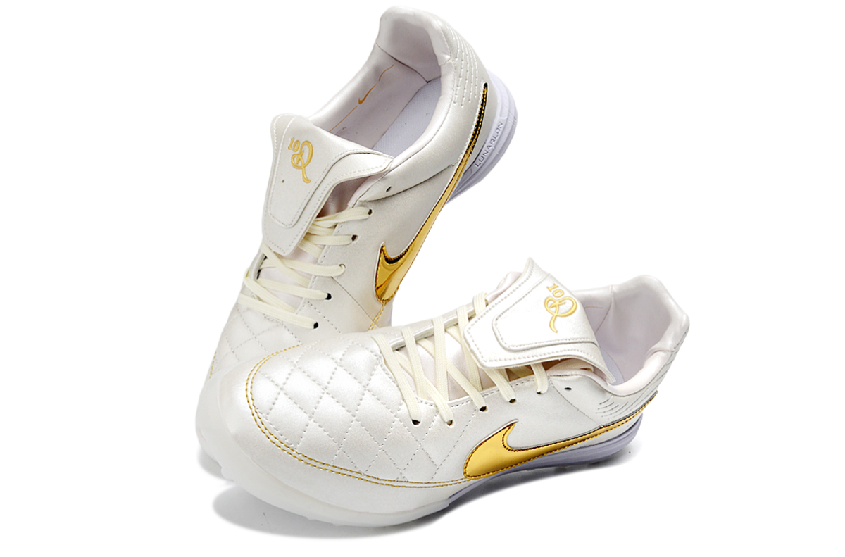 Tenis de Fútbol Nike Premier 3 TF - Blanco y Dorado Metálico (Sintético / Turf)