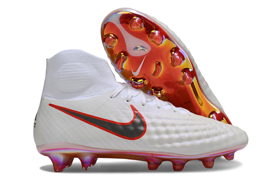 Tacos de Fútbol Nike Magista Obra II Elite FG - Blanco, Negro y Rojo Iridiscente (Césped Natural)
